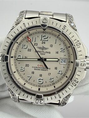 Breitling CUSTOM DIAMOND 💎Colt Silver Stainless Steel Men's Watch - Silver Dial